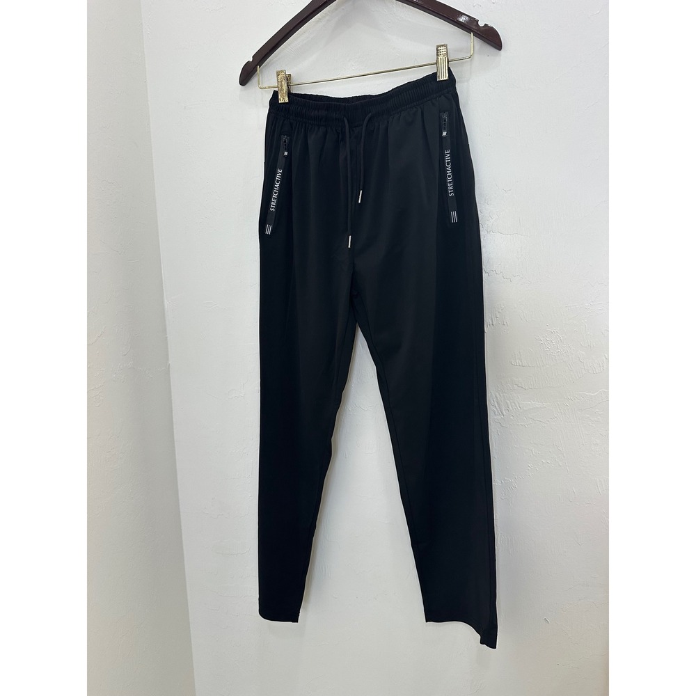 Stretchactive‎ Jogger Pants Mens Small Black Good Zipper Pockets Drawstring